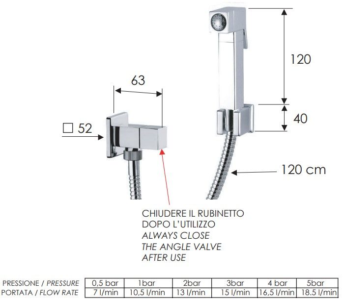 Душ-пистолет с шлангом и краном Remer Shut-Off 332RES (хром)