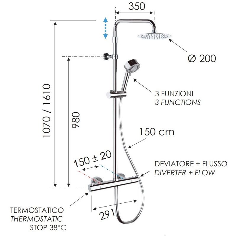 Душевая стойка Remer Elegance EQ32AUFM20 (хром), верхний душ 20 см
