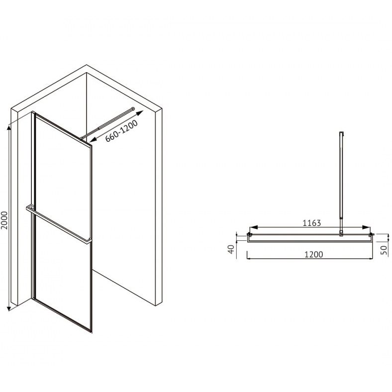Душевая перегородка Abber Immer Offen AG60120B 120х200 (черный)