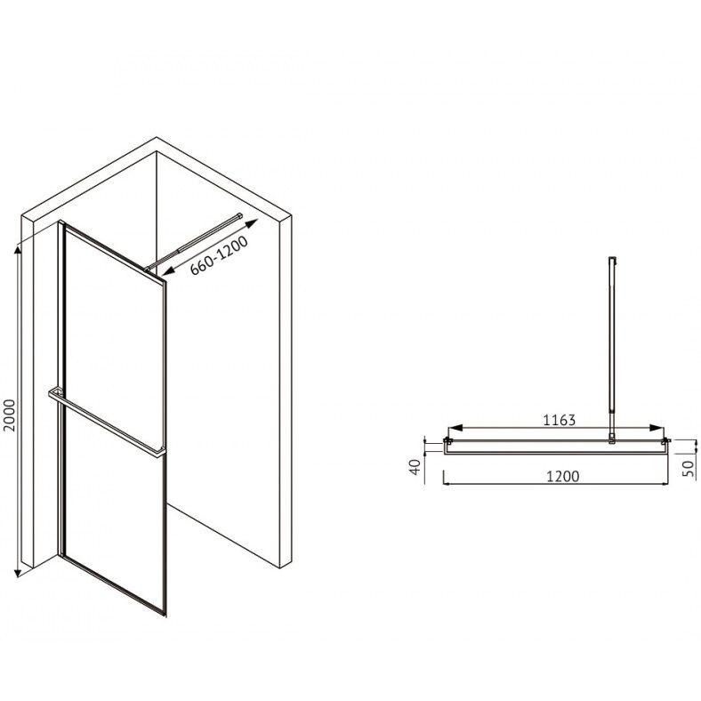 Душевая перегородка Abber Immer Offen AG60120B8 120х200 (черный)