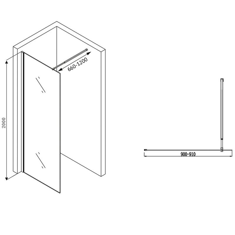 Душевая перегородка Abber Immer Offen AG61090B 90х200 (черный)