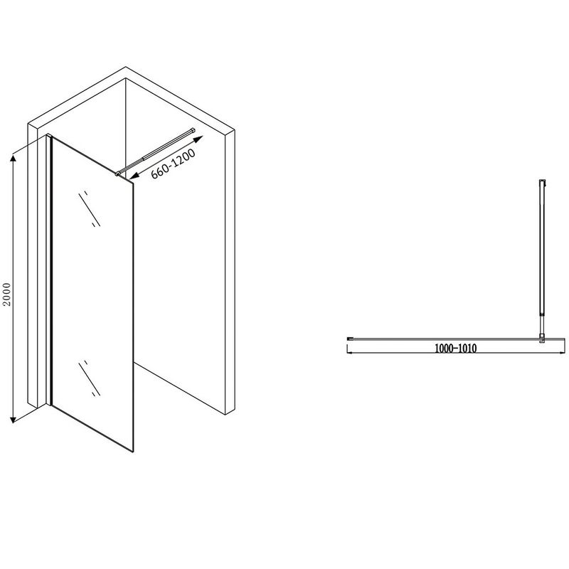 Душевая перегородка Abber Immer Offen AG61100B 100х200 (черный)