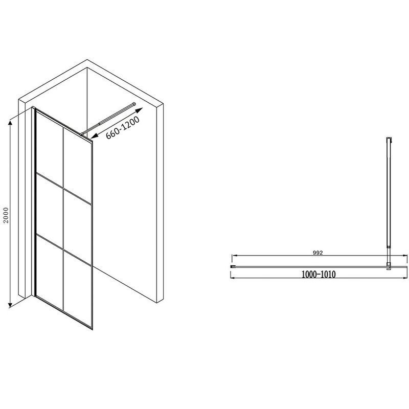 Душевая перегородка Abber Immer Offen AG62100B 100х200 (черный)