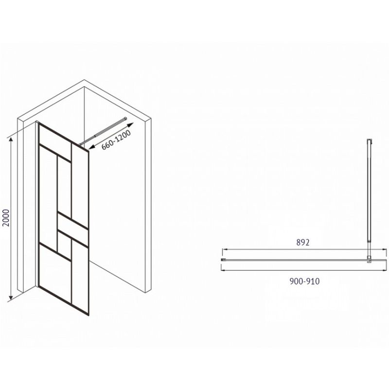 Душевая перегородка Abber Immer Offen AG63090B 90х200 (черный)