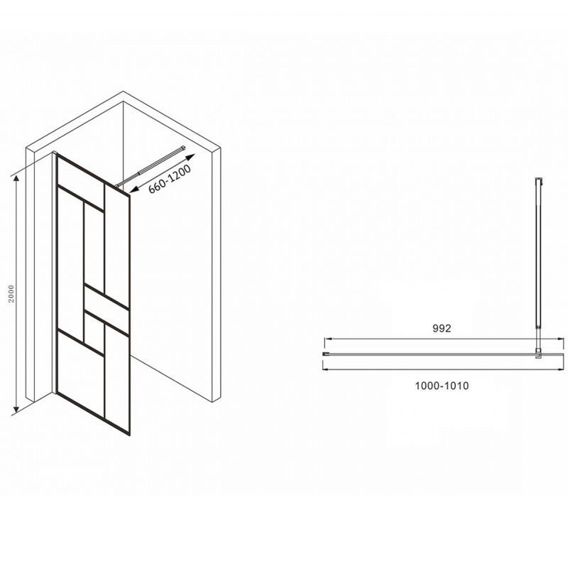Душевая перегородка Abber Immer Offen AG63100B 100х200 (черный)