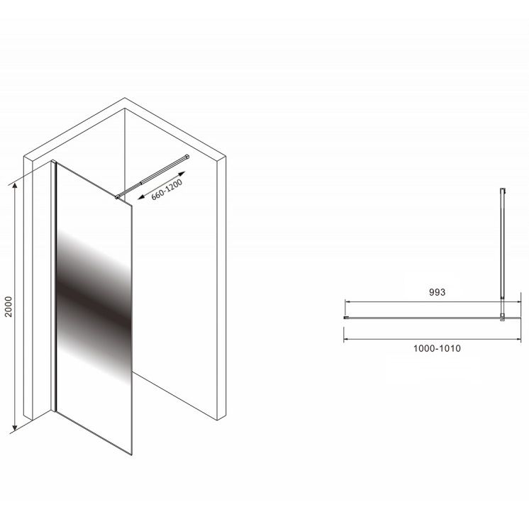 Душевая перегородка Abber Immer Offen AG69103BS 100х200 (черный)
