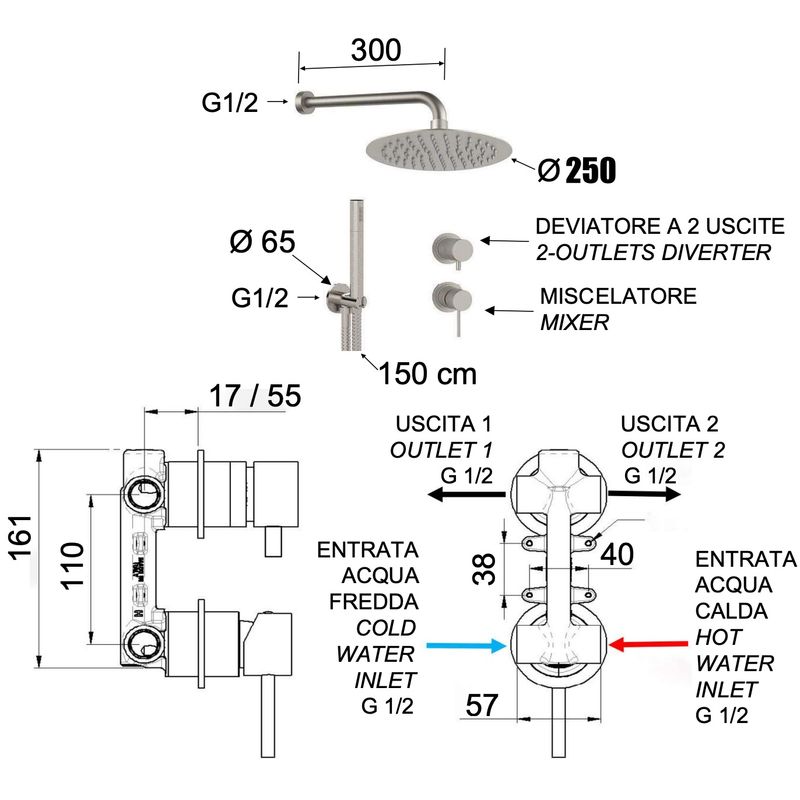 Душевая система Remer Inox SSX92PS02UFM25 (сталь), без излива