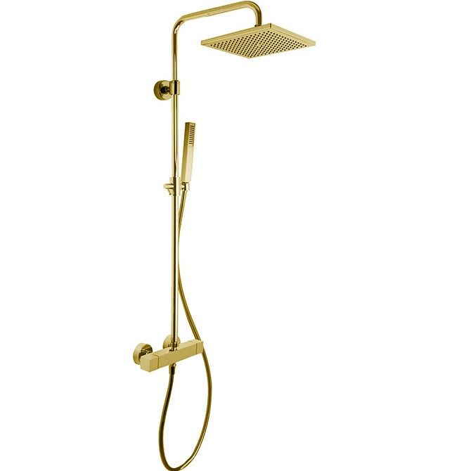 Душевая стойка с верхним душем 25x25 Fima Carlo Frattini Wellness Colonne doccia F4255/Q255OR (золотой), с термостатом, без излива