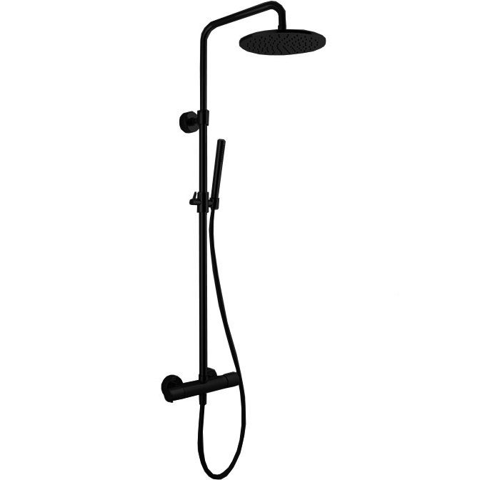 Душевая стойка с верхним душем 25x25 Fima Carlo Frattini Wellness F4285T/R256XNS (черный матовый), с термостатом, без излива
