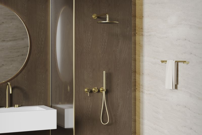 Душевая система скрытого монтажа 25x25 Abber Wasser Kreis 316 AF8118BG (золото брашированное), без излива