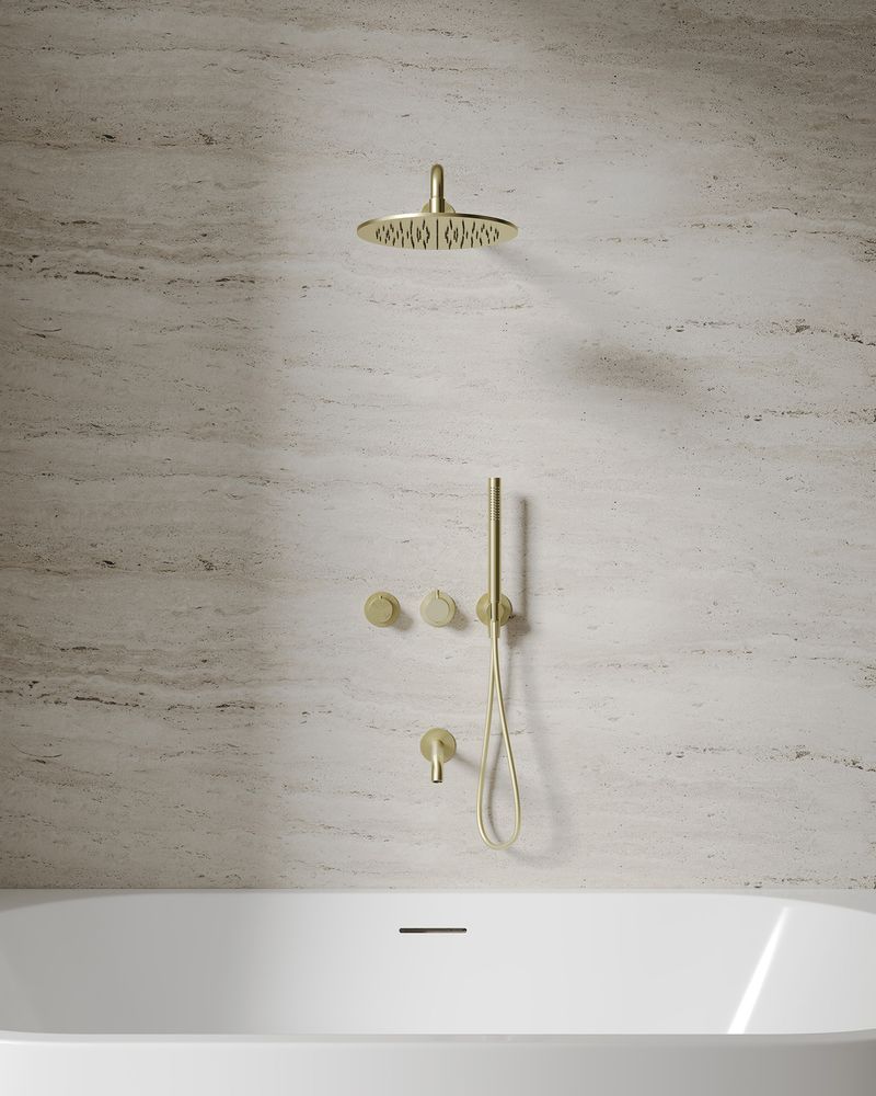 Душевая система скрытого монтажа 25x25 Abber Wasser Kreis 316 AF8150BG (золото брашированное), с изливом