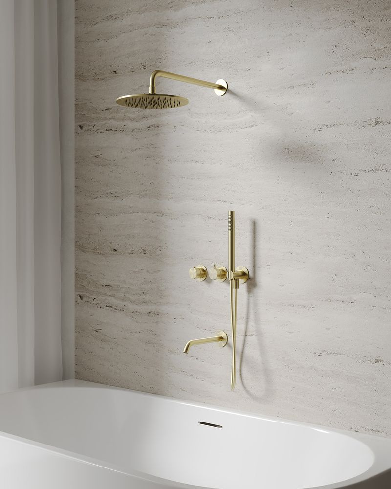 Душевая система скрытого монтажа 25x25 Abber Wasser Kreis 316 AF8150BG (золото брашированное), с изливом