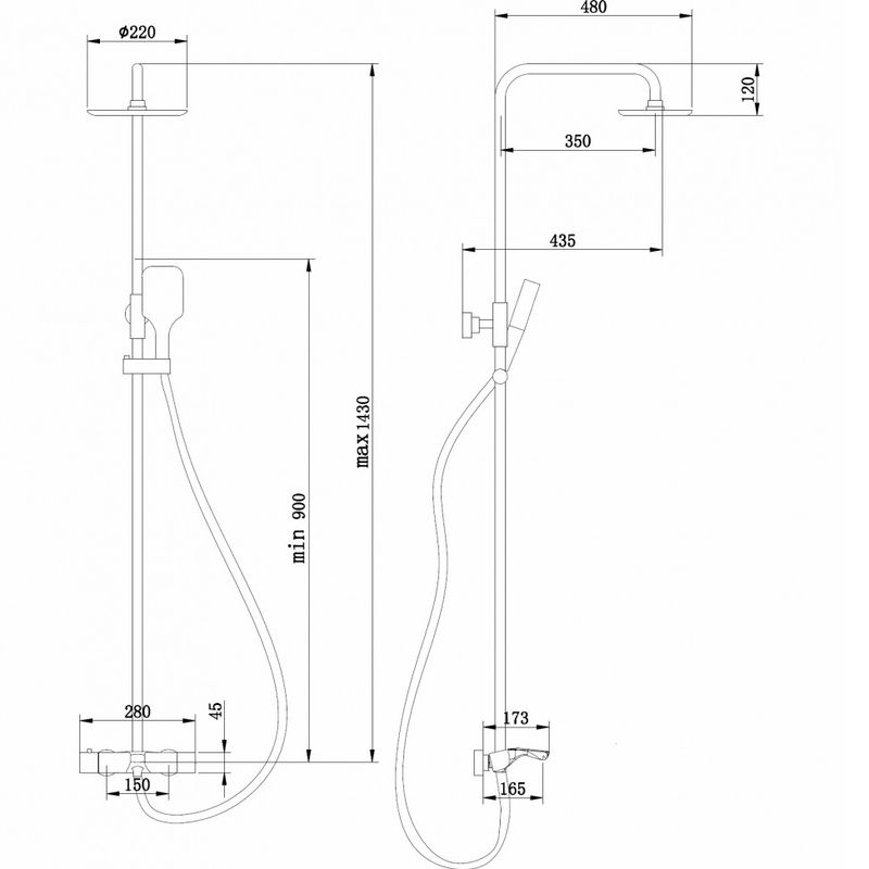 Душевая стойка Abber Daheim AF8516SPL (сатин), с термостатом, с изливом