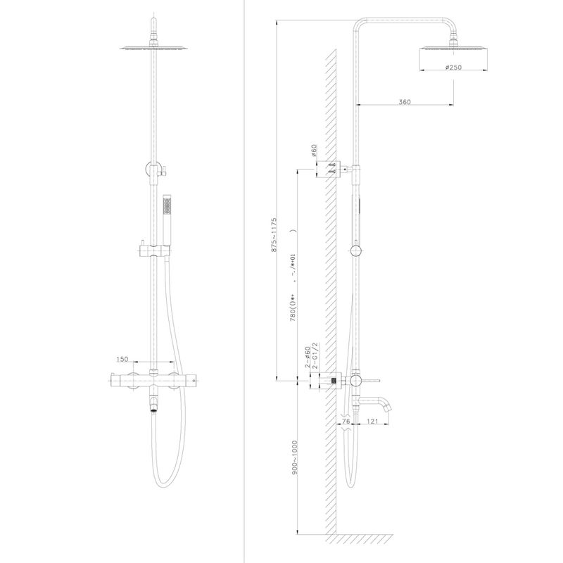 Душевая стойка Raiber Graceful RPG-006 (золото матовое), со смесителем