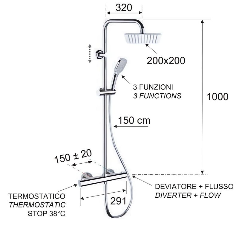 Душевая стойка Remer Elegance EQ32X8CPUFD20 (хром), верхний душ 20 см
