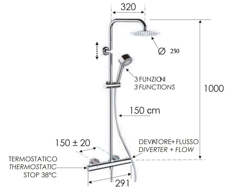 Душевая стойка Remer Elegance EQ32XUFM25 (хром), верхний душ 25 см