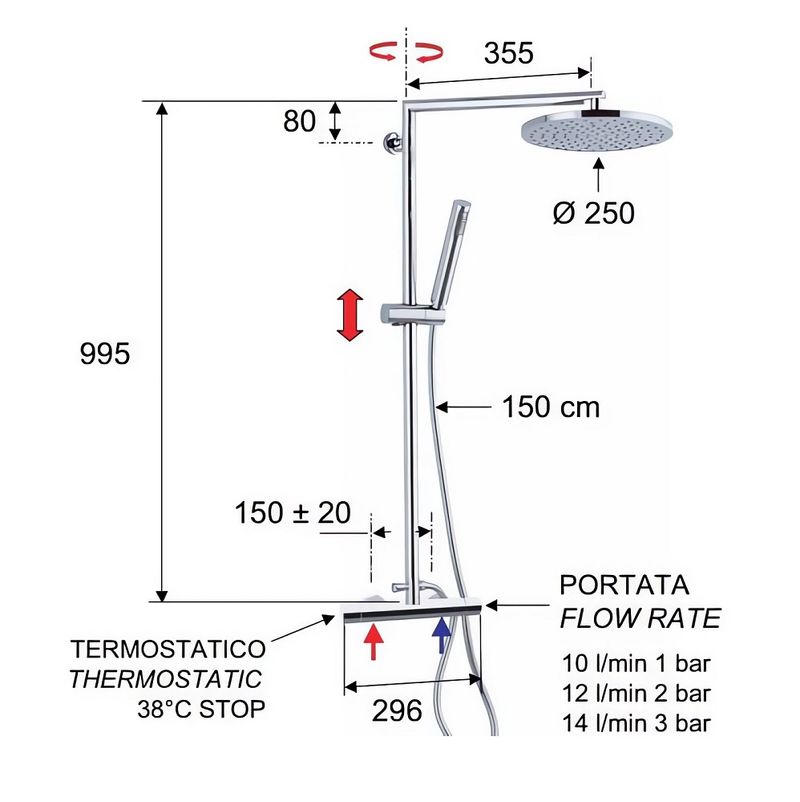 Душевая стойка Remer Minimal Thermo NT37BXL (хром), смеситель в комплекте