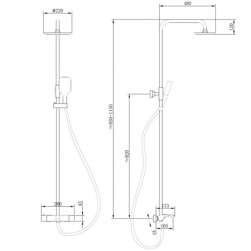 Душевая стойка с термостатом Abber Thermostat AF8516B (черный матовый), с изливом