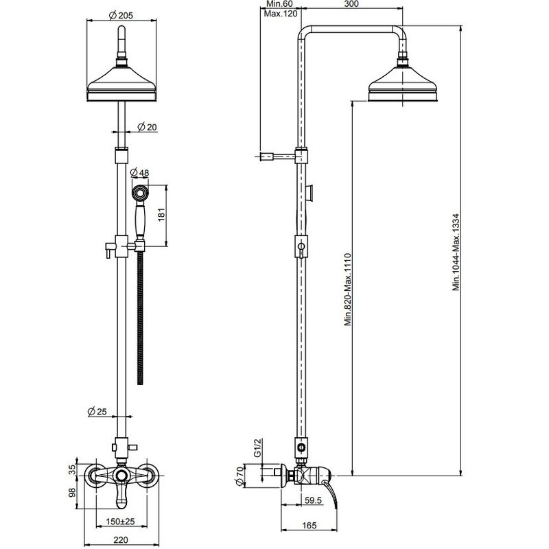 Душевая стойка со смесителем Fima Carlo Frattini Lamp F3305/2OR (золотой), без излива