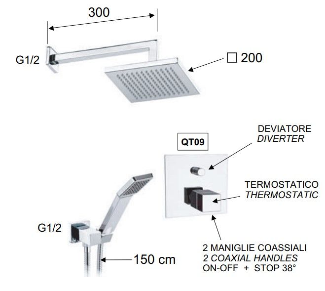 Душевой гарнитур Remer Qubika Thermo QT09S02 (хром)