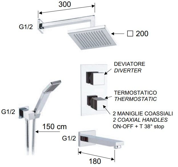 Душевой гарнитур Remer Qubika Thermo QT937S03 (хром)