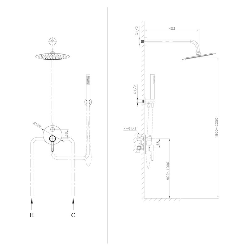 Душевой комплект  Raiber Graceful RPB-005 (черный матовый), встраиваемый