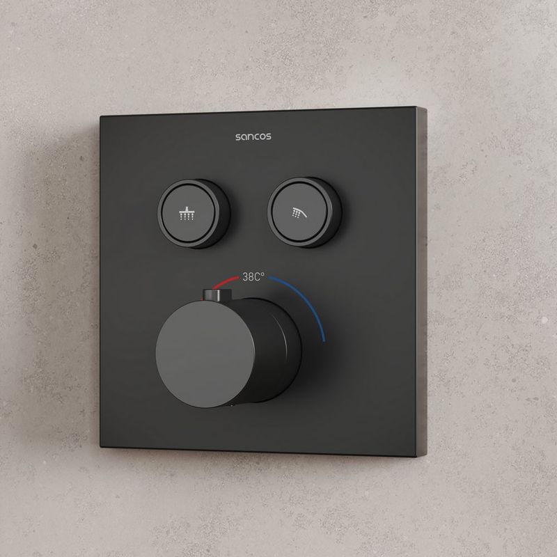 Душевой комплект с термостатом Sancos Линн (Linn) SC9022MB (черный матовый), с внутренней частью, без излива
