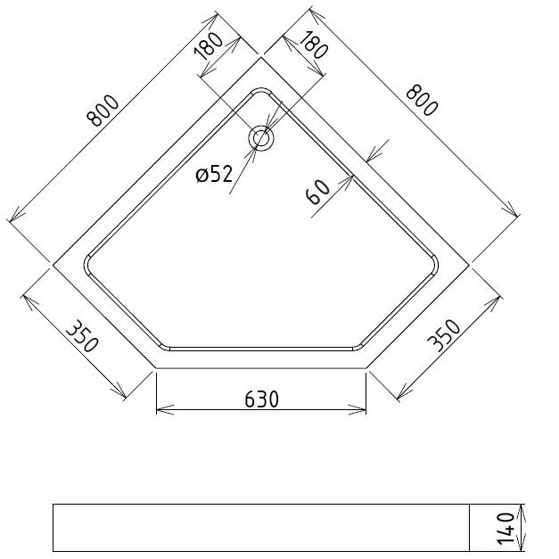 Душевой поддон Gemy ST09T 80x80x14 (белый), пятиугольный