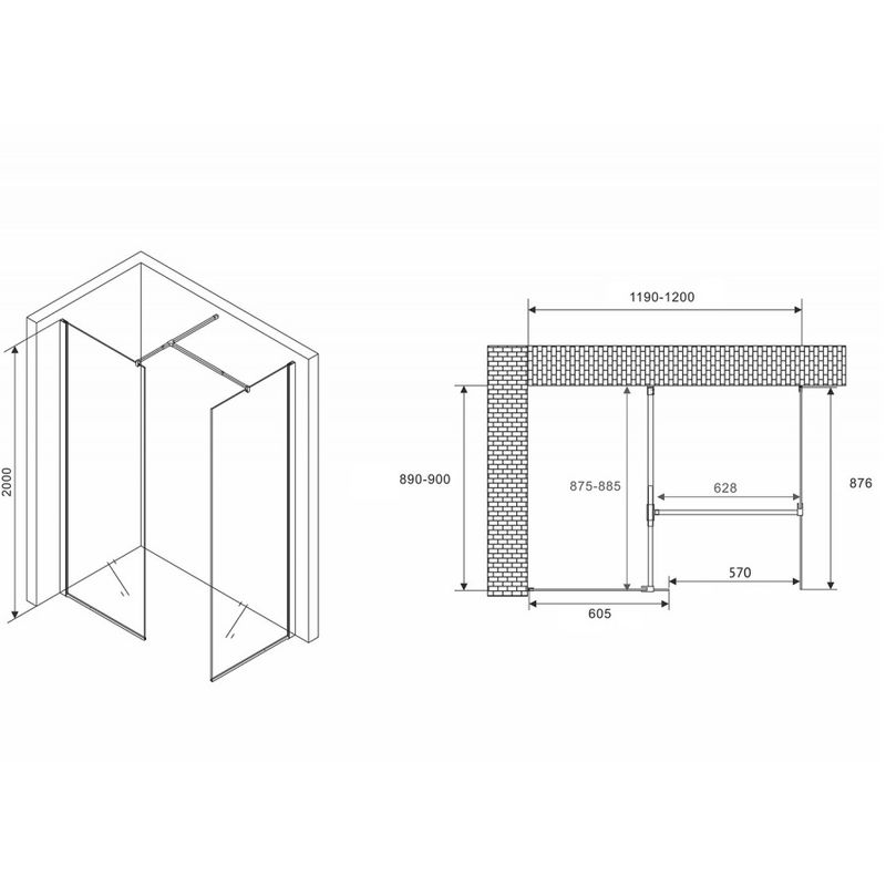 Душевой уголок Abber Immer Offen AG67129B 120х90х200 (черный матовый)