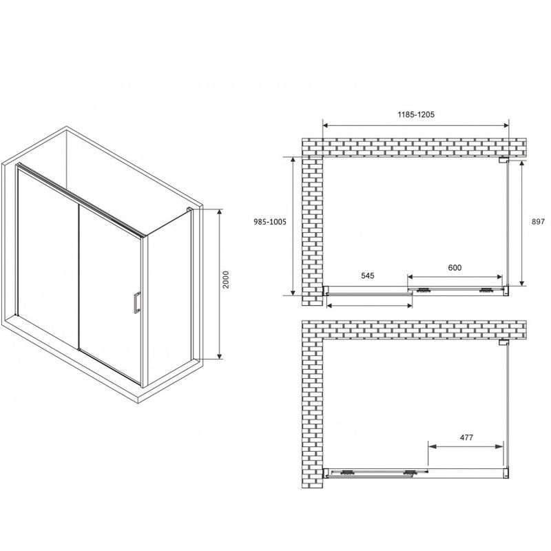 Душевой уголок Abber Komfort AG93120B-S102B 120x100x200 (черный матовый), с доводчиками