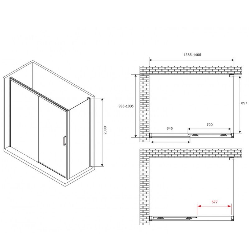 Душевой уголок Abber Komfort AG93140B-S102B 140х100х200 (черный матовый), с доводчиками