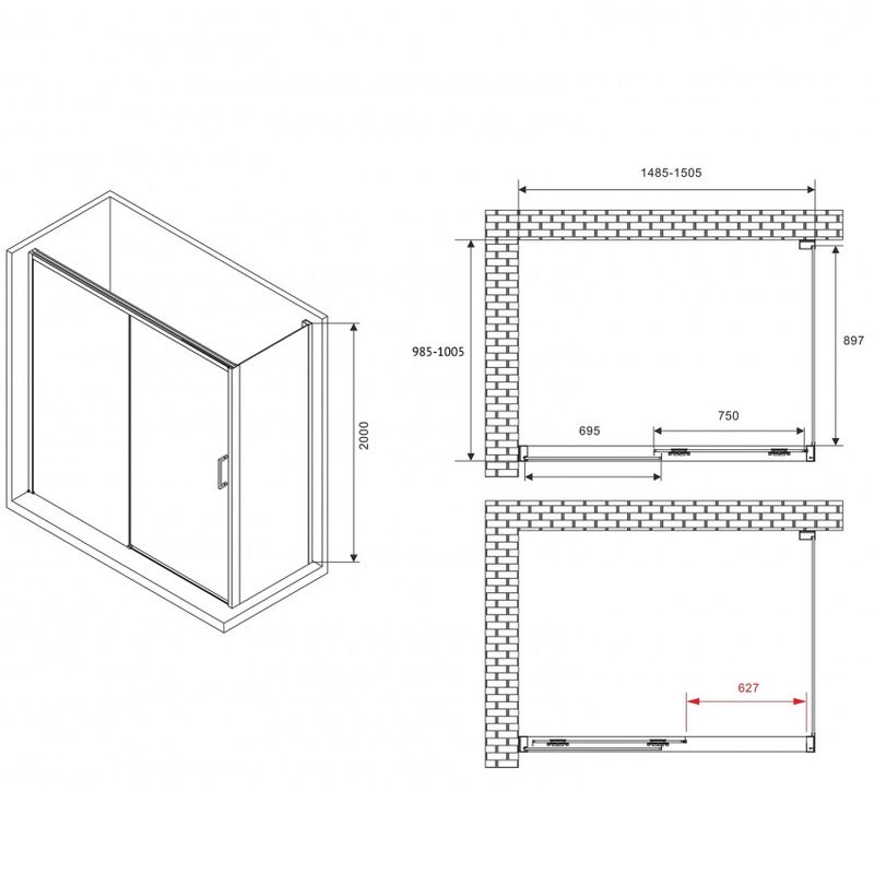 Душевой уголок Abber Komfort AG93150B-S102B 150х100х200 (черный матовый), с доводчиками