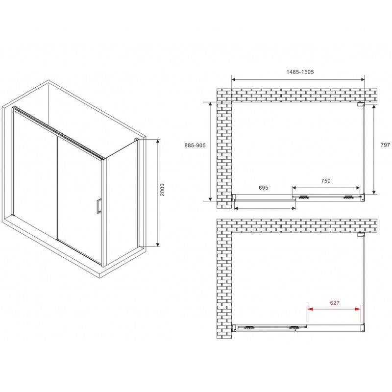 Душевой уголок Abber Komfort AG93150B-S92B 150х90х200 (черный матовый), с доводчиками