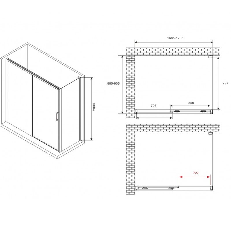 Душевой уголок Abber Komfort AG93170B-S92B 170х90х200 (черный матовый), с доводчиками
