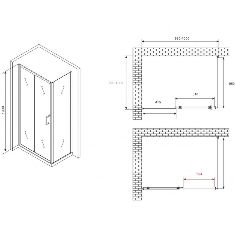 Душевой уголок Abber Schwarzer Diamant AG30100B5-S100B5 100x100x190 (черный матовый)