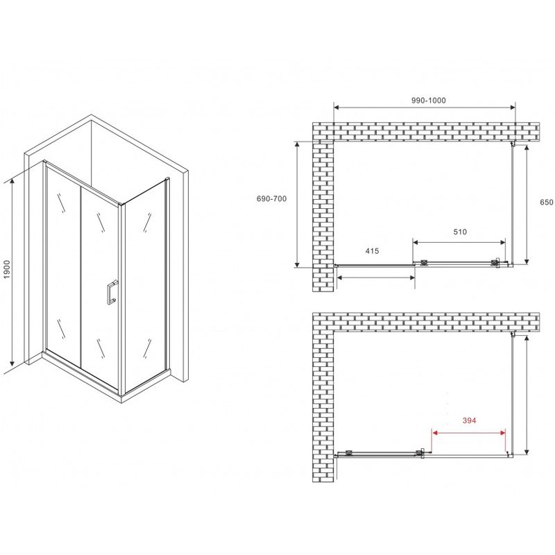 Душевой уголок Abber Schwarzer Diamant AG30100B5-S70B5 100x70x190 (черный матовый)
