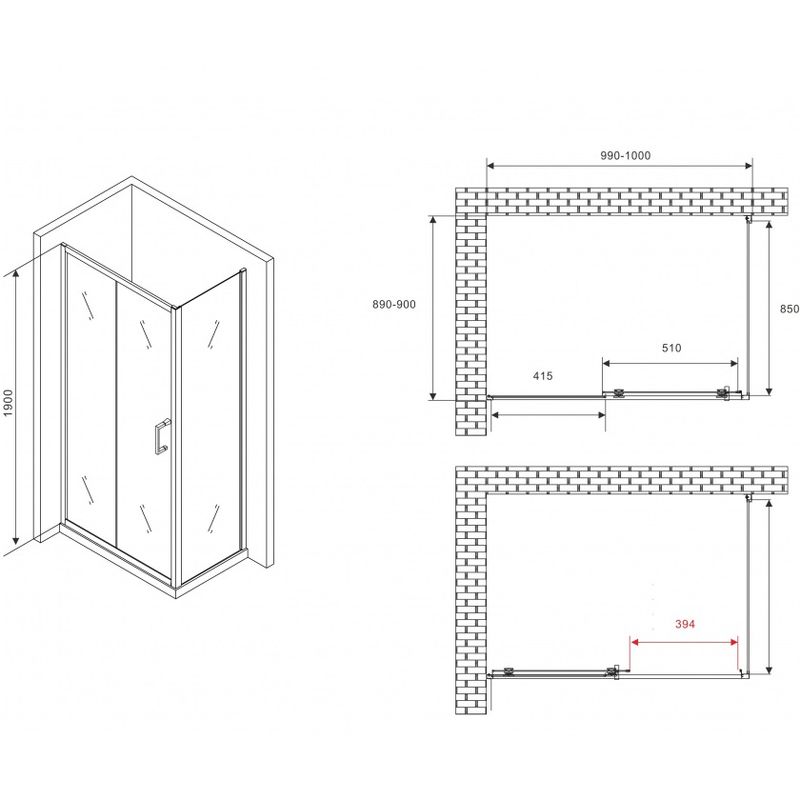 Душевой уголок Abber Schwarzer Diamant AG30100B5-S90B5 100x90x190 (черный матовый)