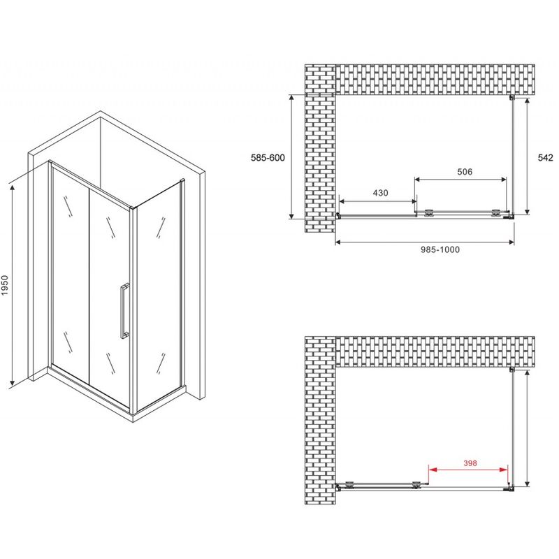 Душевой уголок Abber Schwarzer Diamant AG30100BH-S60B 100x60x195 (черный матовый)