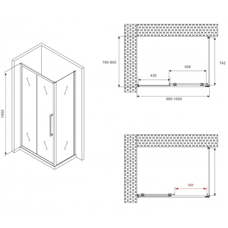 Душевой уголок Abber Schwarzer Diamant AG30100BH-S80B 100x80x195 (черный матовый)
