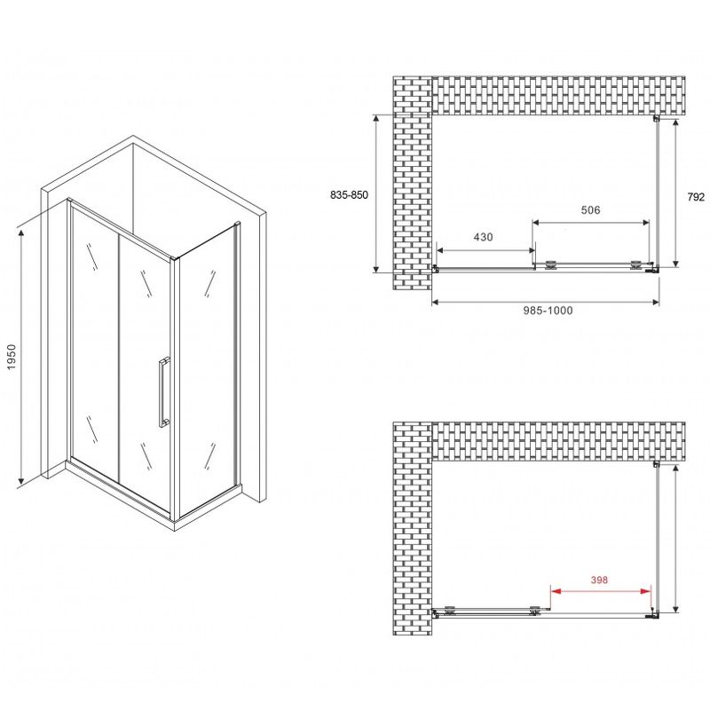Душевой уголок Abber Schwarzer Diamant AG30100BH-S85B 100x85x195 (черный матовый)
