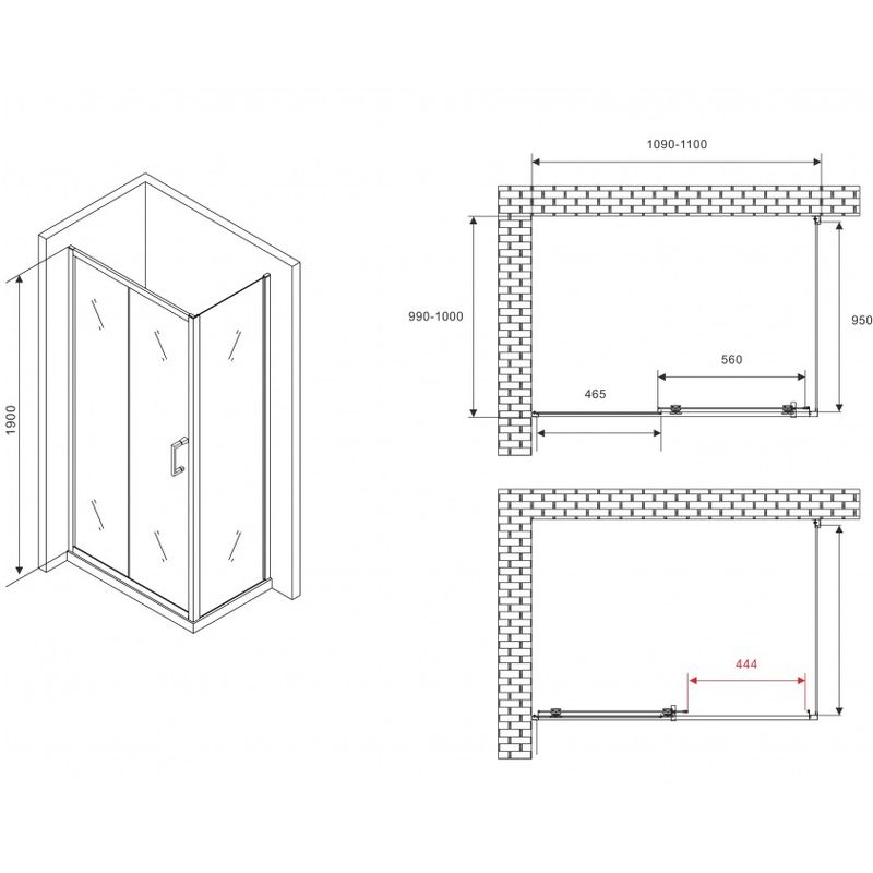 Душевой уголок Abber Schwarzer Diamant AG30110B5-S100B5 110x100x190 (черный матовый)