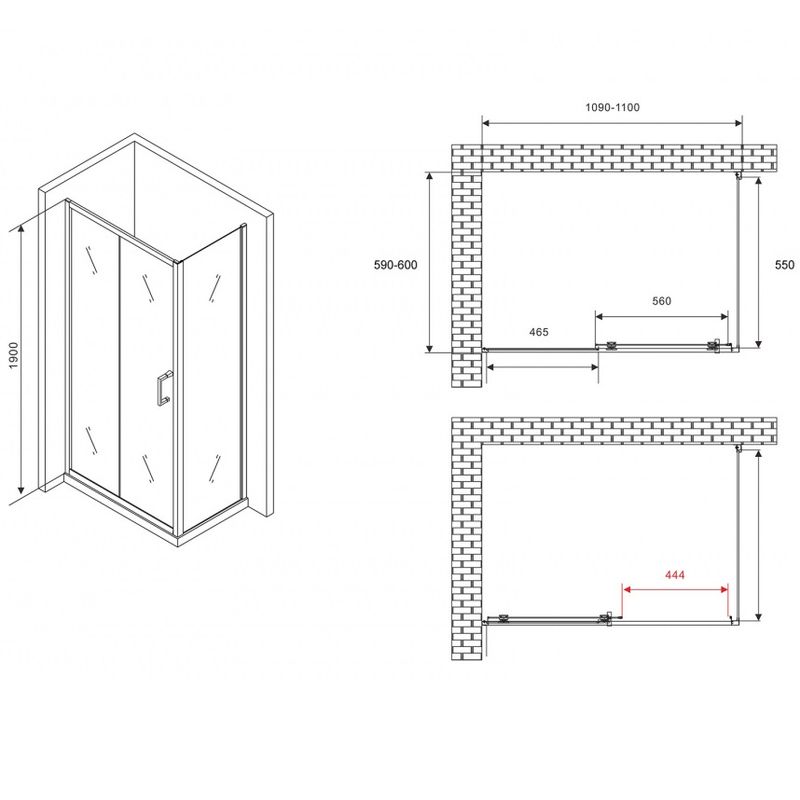 Душевой уголок Abber Schwarzer Diamant AG30110B5-S60B5 110x60x190 (черный матовый)