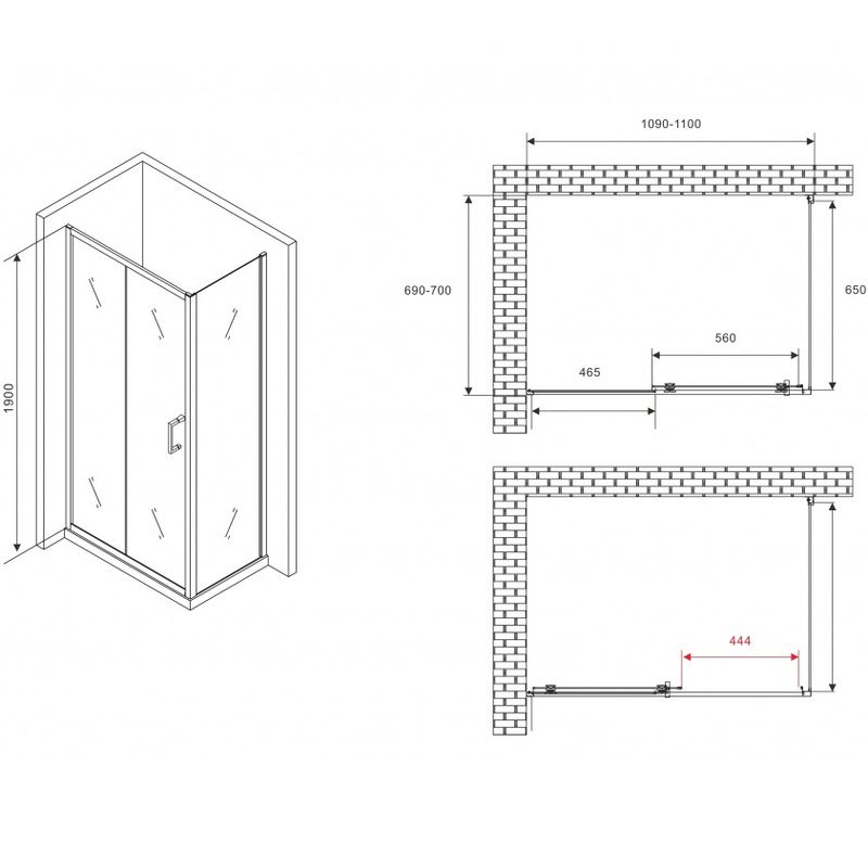 Душевой уголок Abber Schwarzer Diamant AG30110B5-S70B5 110x70x190 (черный матовый)