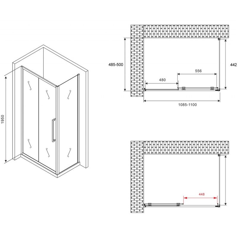 Душевой уголок Abber Schwarzer Diamant AG30110BH-S50B 110x50x195 (черный матовый)