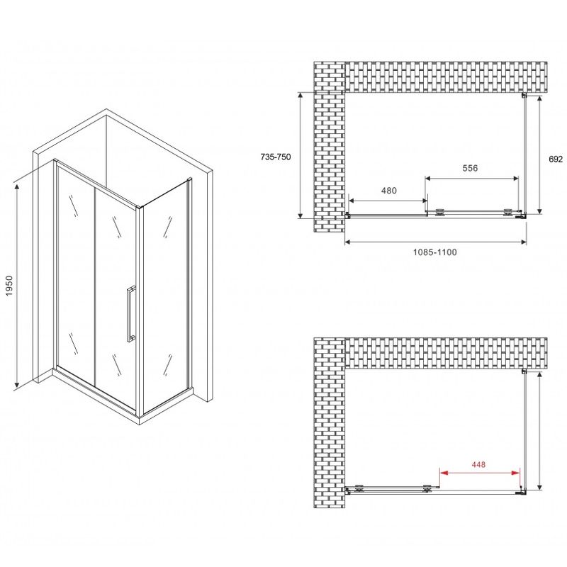 Душевой уголок Abber Schwarzer Diamant AG30110BH-S75B 110x75x195 (черный матовый)