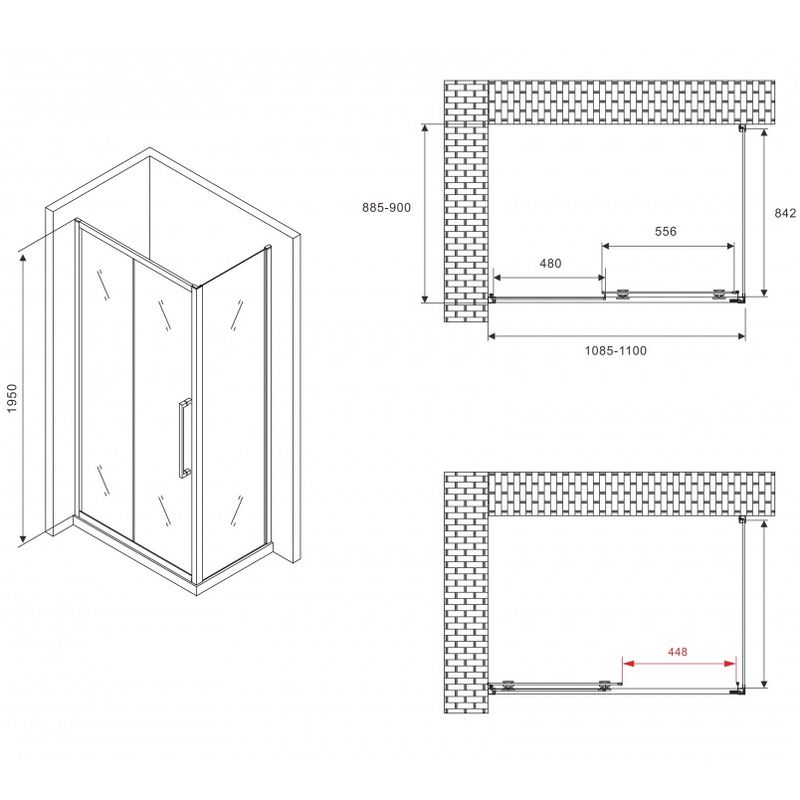 Душевой уголок Abber Schwarzer Diamant AG30110BH-S90B 110x90x195 (черный матовый)