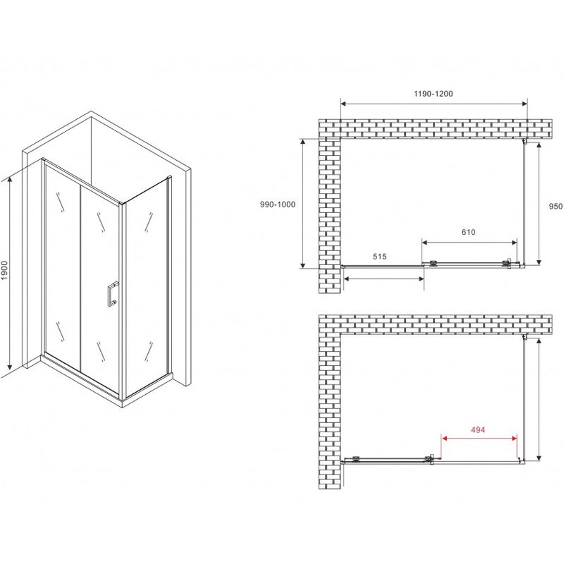 Душевой уголок Abber Schwarzer Diamant AG30120B5-S100B5 120x100x190 (черный матовый)