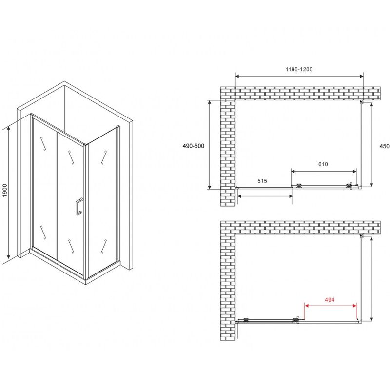 Душевой уголок Abber Schwarzer Diamant AG30120B5-S50B5 120x50x190 (черный матовый)