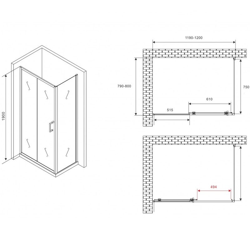 Душевой уголок Abber Schwarzer Diamant AG30120B5-S80B5 120x80x190 (черный матовый)