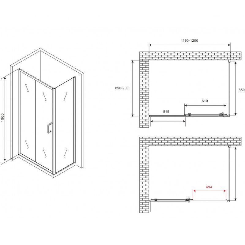 Душевой уголок Abber Schwarzer Diamant AG30120B5-S90B5 120x90x190 (черный матовый)